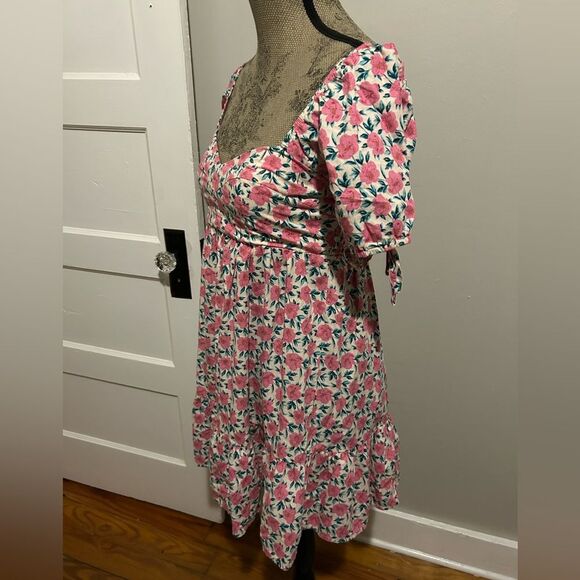 Pants Store Spring Awaits Pink Floral Puff Sleeve Scrunch Back Sun Dress - Picture 3 of 16
